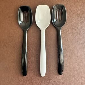3 Hutzler Mini Slotted & Solid Spoons White Black Melamine #516 #517 Vintage